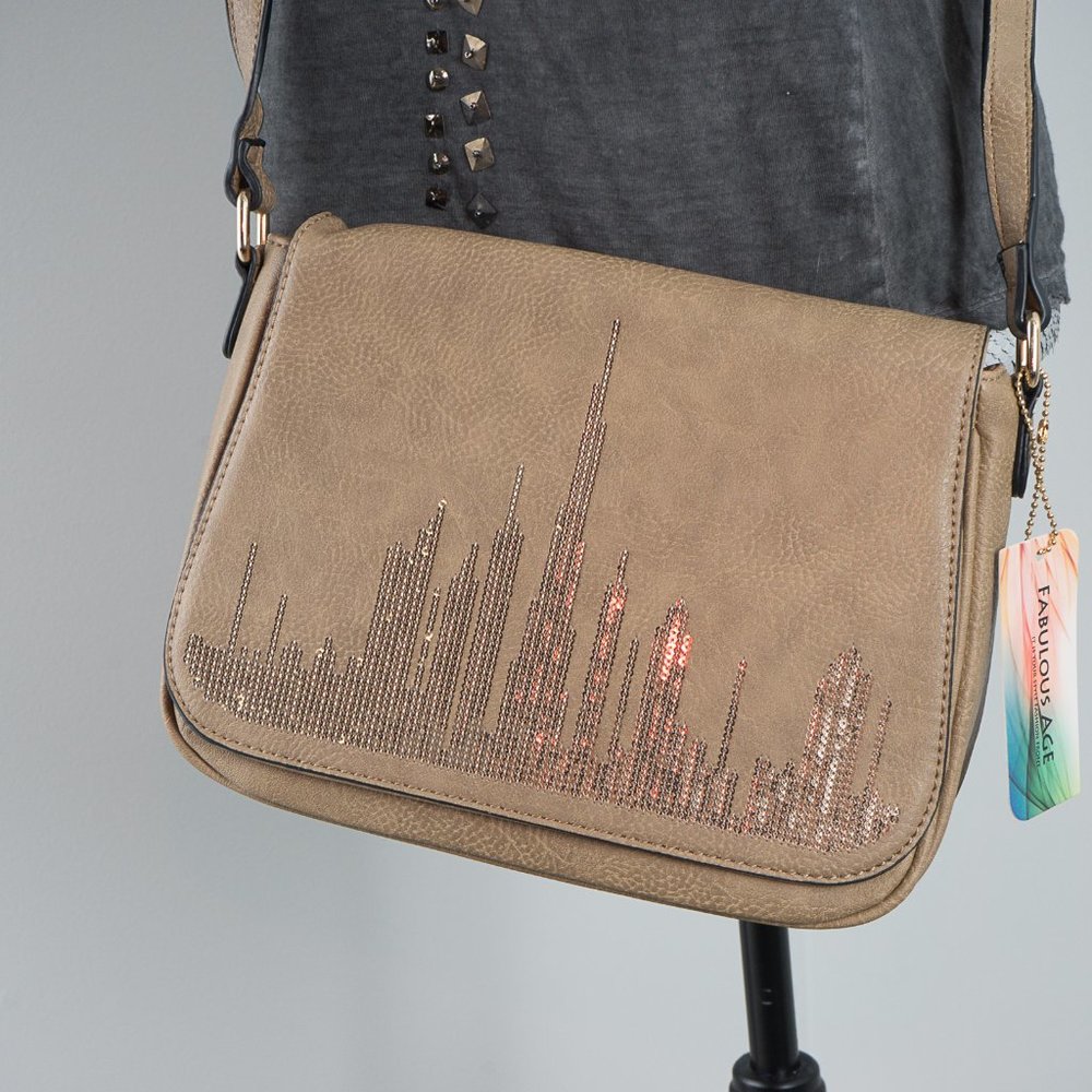 NWT Taupe Sequin abstract Crossbody Bag - Picture 3 of 5